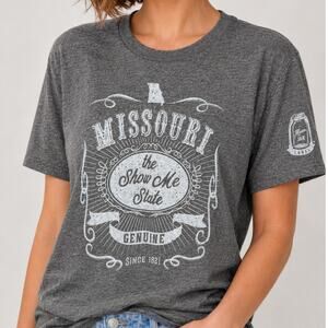 Mason Jar Label Missouri Graphic TShirt Medium Gray Souvenir Travel Cotton Blend
